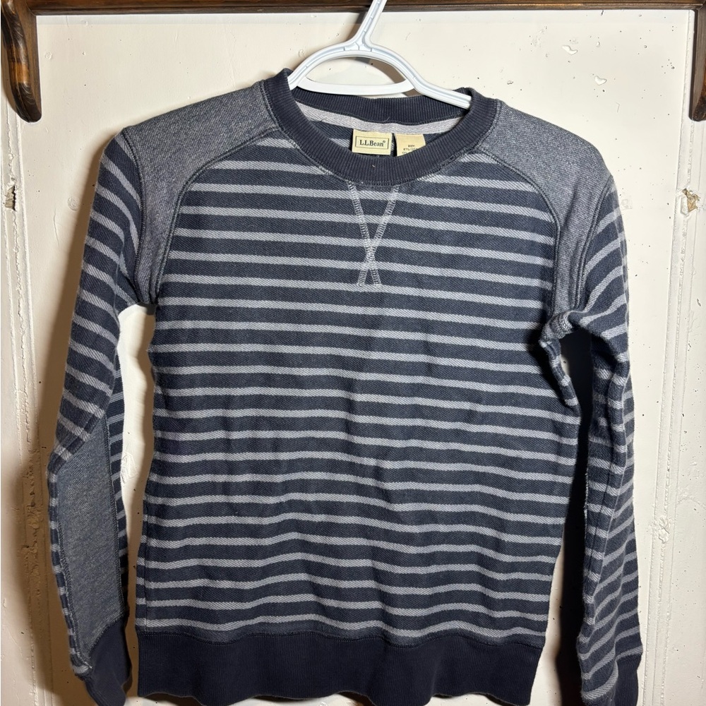 L.L. Bean Kids Navy and Gray Striped Long Sleeve Tee